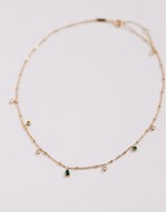 hina short gem necklace in gold plated with green jewels