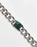 unisex chain bracelet with faux jade stone in silver