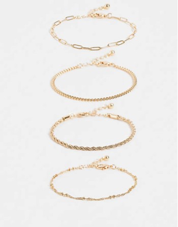 pack of 4 fine chain bracelets in gold tone