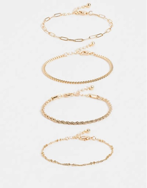 pack of 4 fine chain bracelets in gold tone