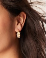 pearl & crystal embellished hoop earrings in 18k gold plated