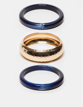 pack of 3 bangles with dark blue resin detail in gold tone